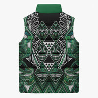 Aotearoa Ngai Tahu Sleeveless Puffer Jacket Maori Tribal Dark Green Paua Shell Pattern