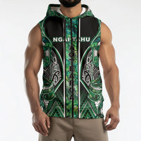 Aotearoa Ngai Tahu Sleeveless Zip Hoodie Maori Tribal Dark Green Paua Shell Pattern