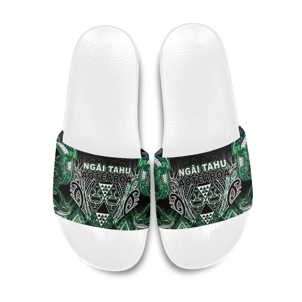 Aotearoa Ngai Tahu Slide Sandals Maori Tribal Dark Green Paua Shell Pattern