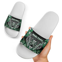 Aotearoa Ngai Tahu Slide Sandals Maori Tribal Dark Green Paua Shell Pattern