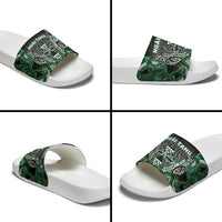 Aotearoa Ngai Tahu Slide Sandals Maori Tribal Dark Green Paua Shell Pattern