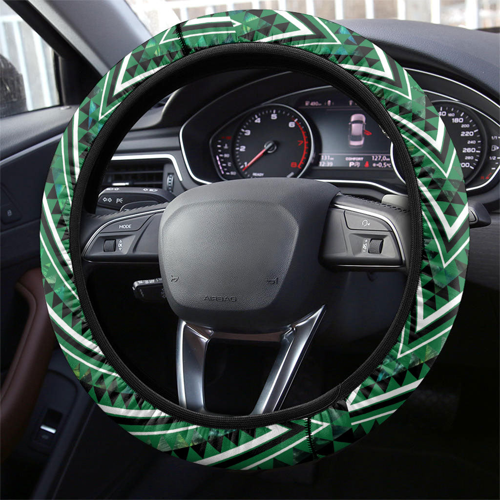 Aotearoa Ngai Tahu Steering Wheel Cover Maori Tribal Dark Green Paua Shell Pattern