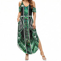 Aotearoa Ngai Tahu Summer Maxi Dress Maori Tribal Dark Green Paua Shell Pattern