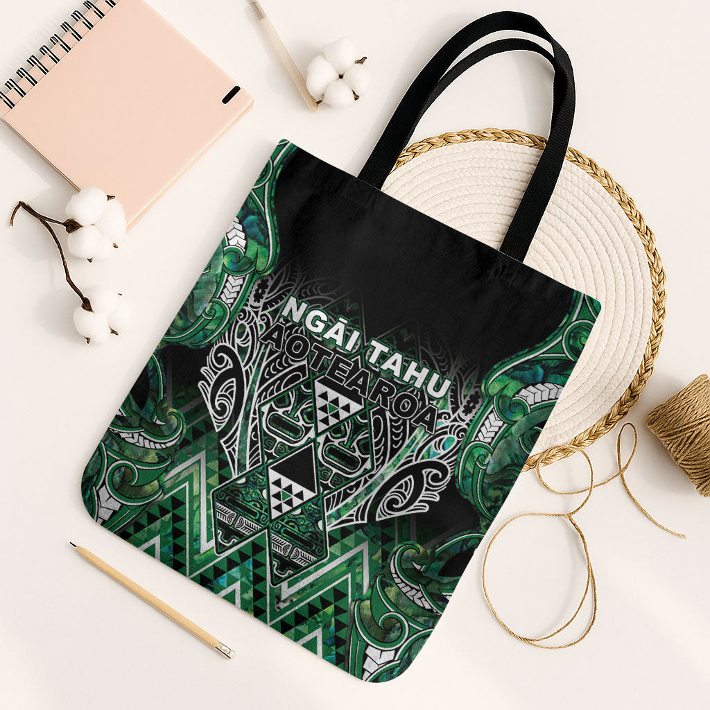 Aotearoa Ngai Tahu Tote Bag Maori Tribal Dark Green Paua Shell Pattern