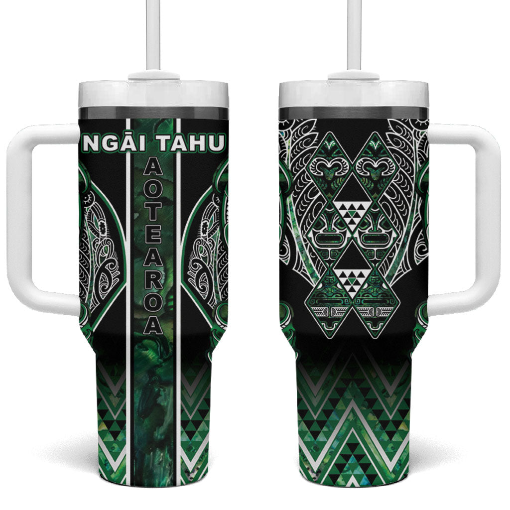 Aotearoa Ngai Tahu Tumbler With Handle Maori Tribal Dark Green Paua Shell Pattern DT05 One Size: 40 oz Green - Polynesian Pride