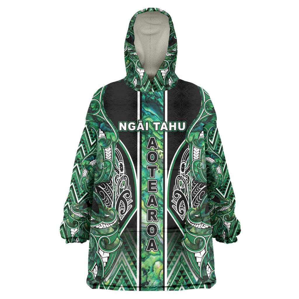 Aotearoa Ngai Tahu Wearable Blanket Hoodie Maori Tribal Dark Green Paua Shell Pattern