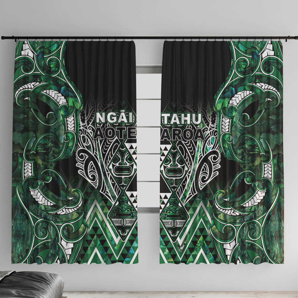 Aotearoa Ngai Tahu Window Curtain Maori Tribal Dark Green Paua Shell Pattern DT05 With Hooks Green - Polynesian Pride
