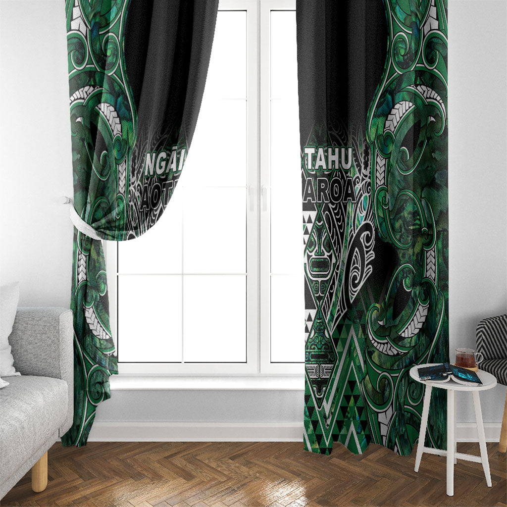Aotearoa Ngai Tahu Window Curtain Maori Tribal Dark Green Paua Shell Pattern