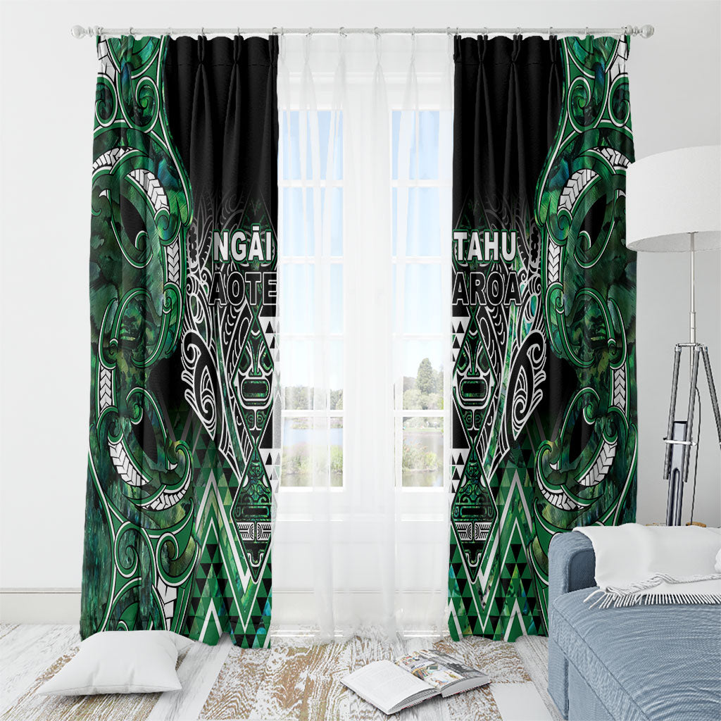 Aotearoa Ngai Tahu Window Curtain Maori Tribal Dark Green Paua Shell Pattern
