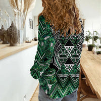 Aotearoa Ngai Tahu Women Casual Shirt Maori Tribal Dark Green Paua Shell Pattern