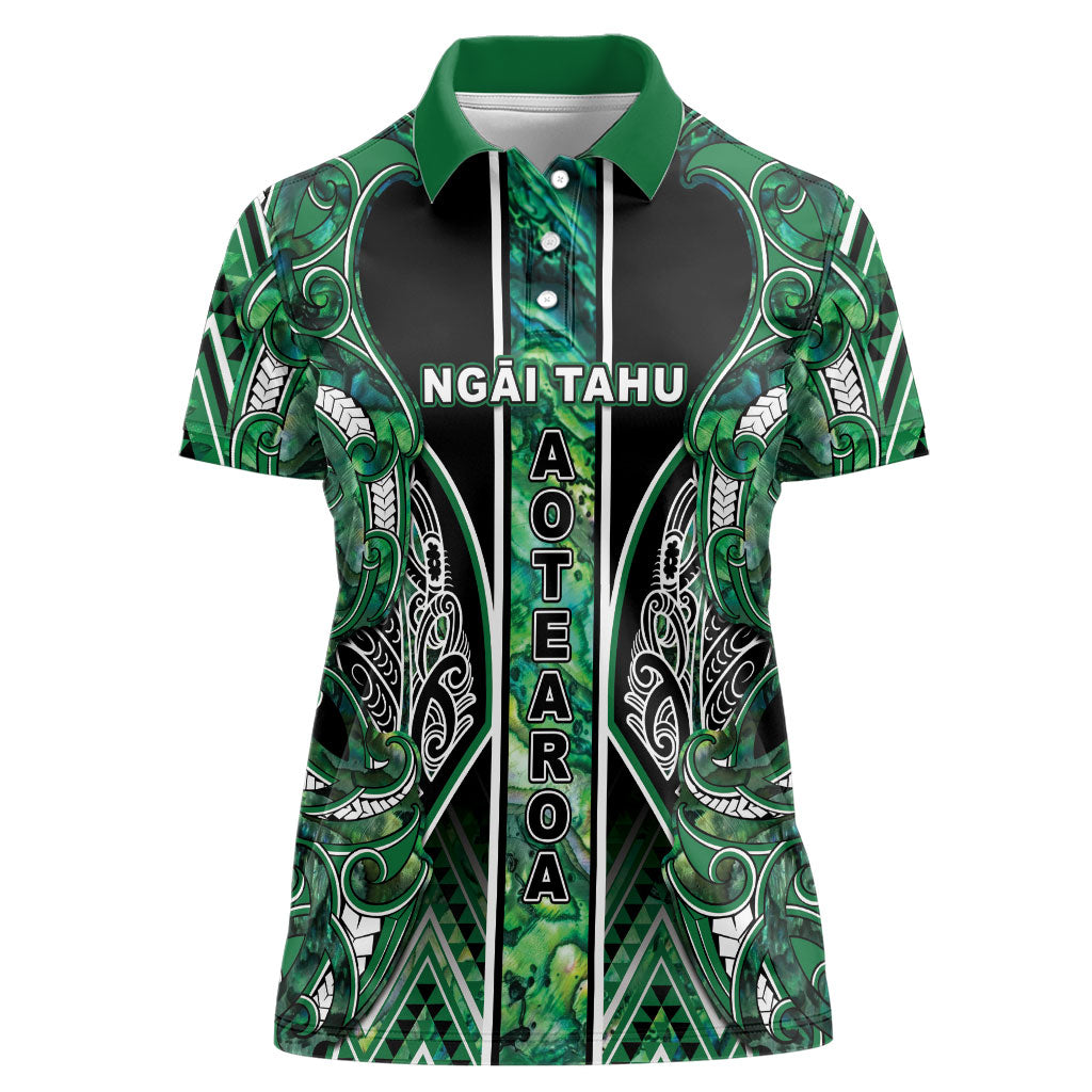 Aotearoa Ngai Tahu Women Polo Shirt Maori Tribal Dark Green Paua Shell Pattern
