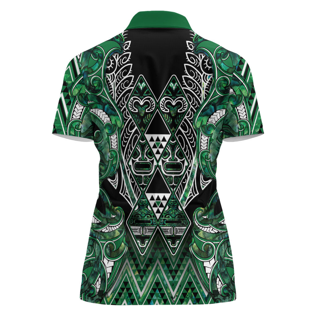 Aotearoa Ngai Tahu Women Polo Shirt Maori Tribal Dark Green Paua Shell Pattern