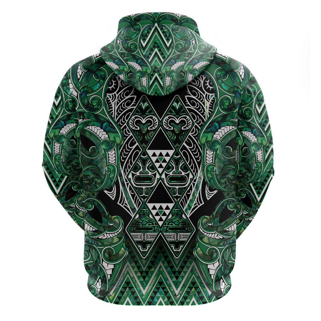 Aotearoa Ngai Tahu Zip Hoodie Maori Tribal Dark Green Paua Shell Pattern