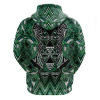Aotearoa Ngai Tahu Zip Hoodie Maori Tribal Dark Green Paua Shell Pattern