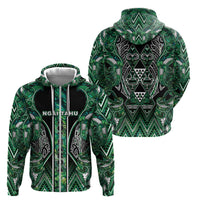 Aotearoa Ngai Tahu Zip Hoodie Maori Tribal Dark Green Paua Shell Pattern