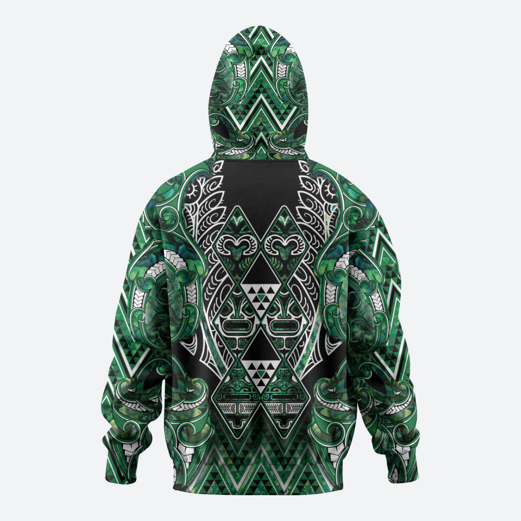 Aotearoa Ngai Tahu Zip Hoodie Maori Tribal Dark Green Paua Shell Pattern