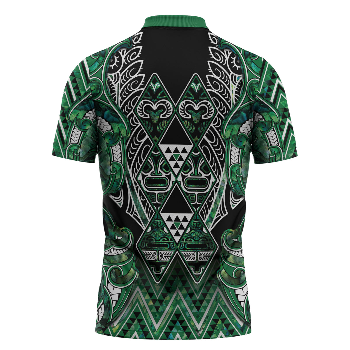 Aotearoa Ngai Tahu Zipper Polo Shirt Maori Tribal Dark Green Paua Shell Pattern
