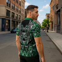 Aotearoa Ngai Tahu Zipper Polo Shirt Maori Tribal Dark Green Paua Shell Pattern