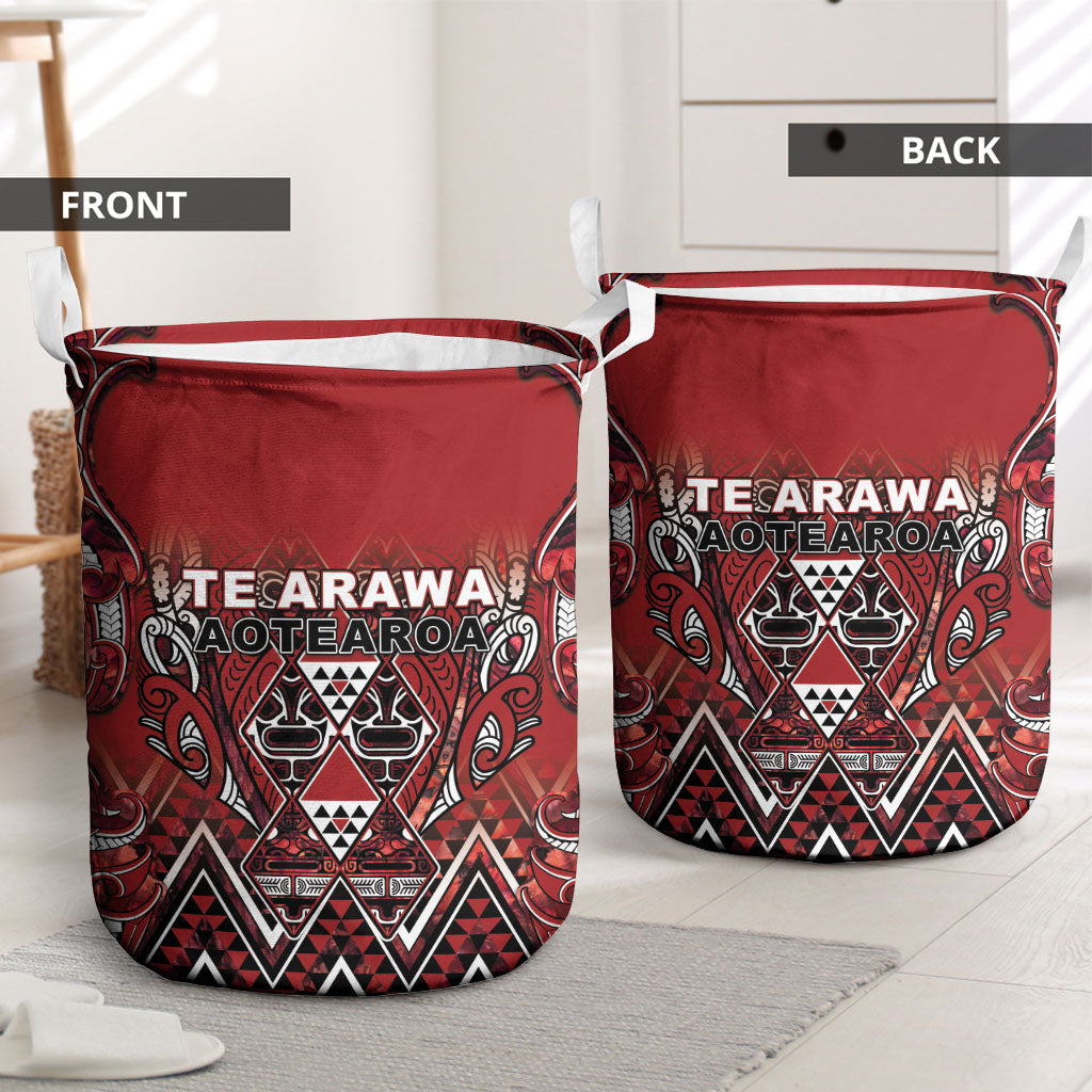 Aotearoa Te Arawa Laundry Basket Maori Tribal Dark Red Paua Shell Pattern