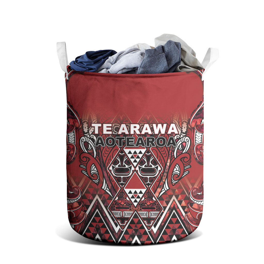 Aotearoa Te Arawa Laundry Basket Maori Tribal Dark Red Paua Shell Pattern