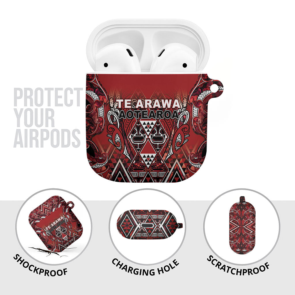 Aotearoa Te Arawa AirPods Case Maori Tribal Dark Red Paua Shell Pattern