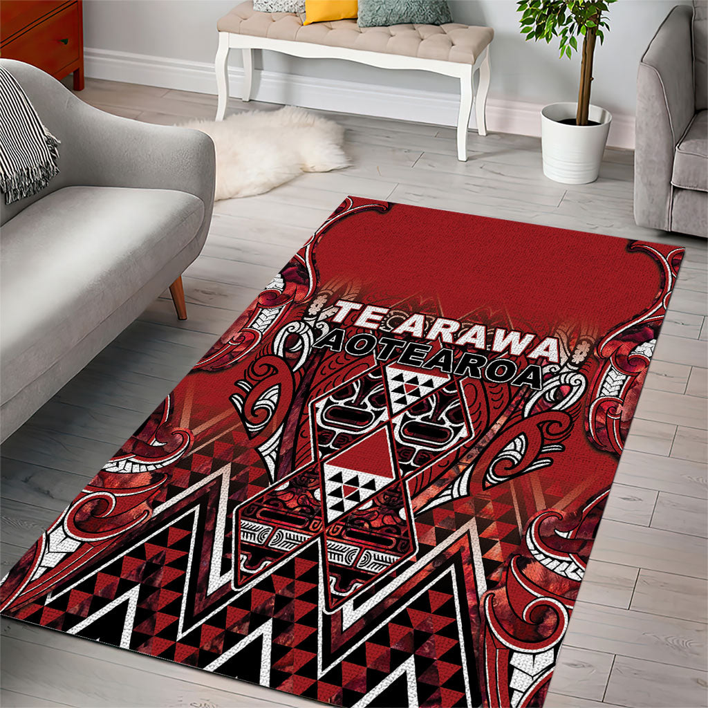 Aotearoa Te Arawa Area Rug Maori Tribal Dark Red Paua Shell Pattern
