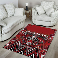 Aotearoa Te Arawa Area Rug Maori Tribal Dark Red Paua Shell Pattern
