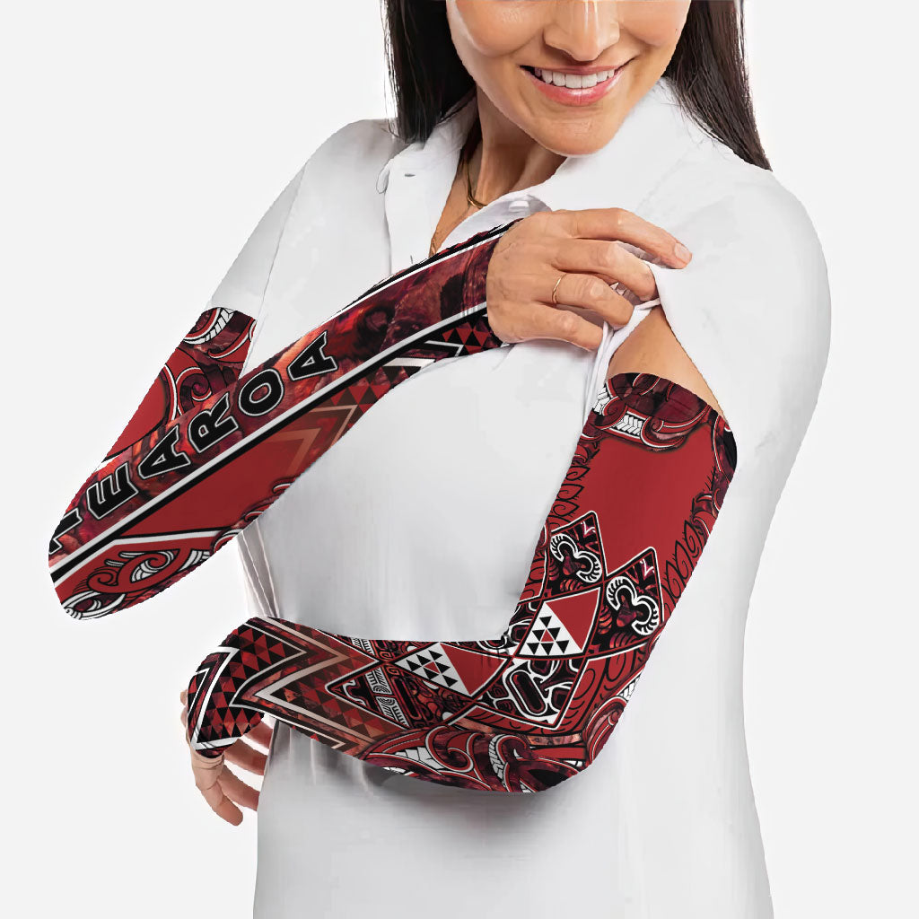Aotearoa Te Arawa Arm Sleeves Maori Tribal Dark Red Paua Shell Pattern