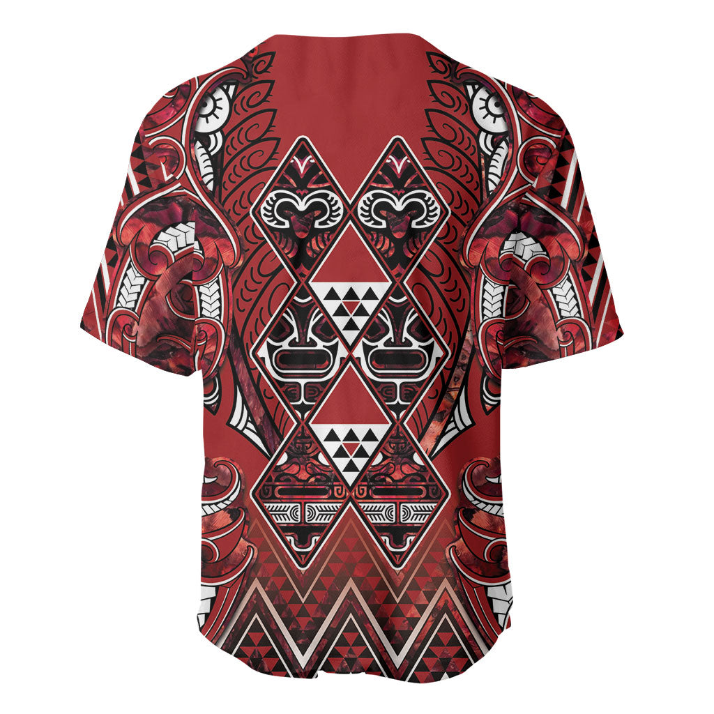 Aotearoa Te Arawa Baseball Jersey Maori Tribal Dark Red Paua Shell Pattern