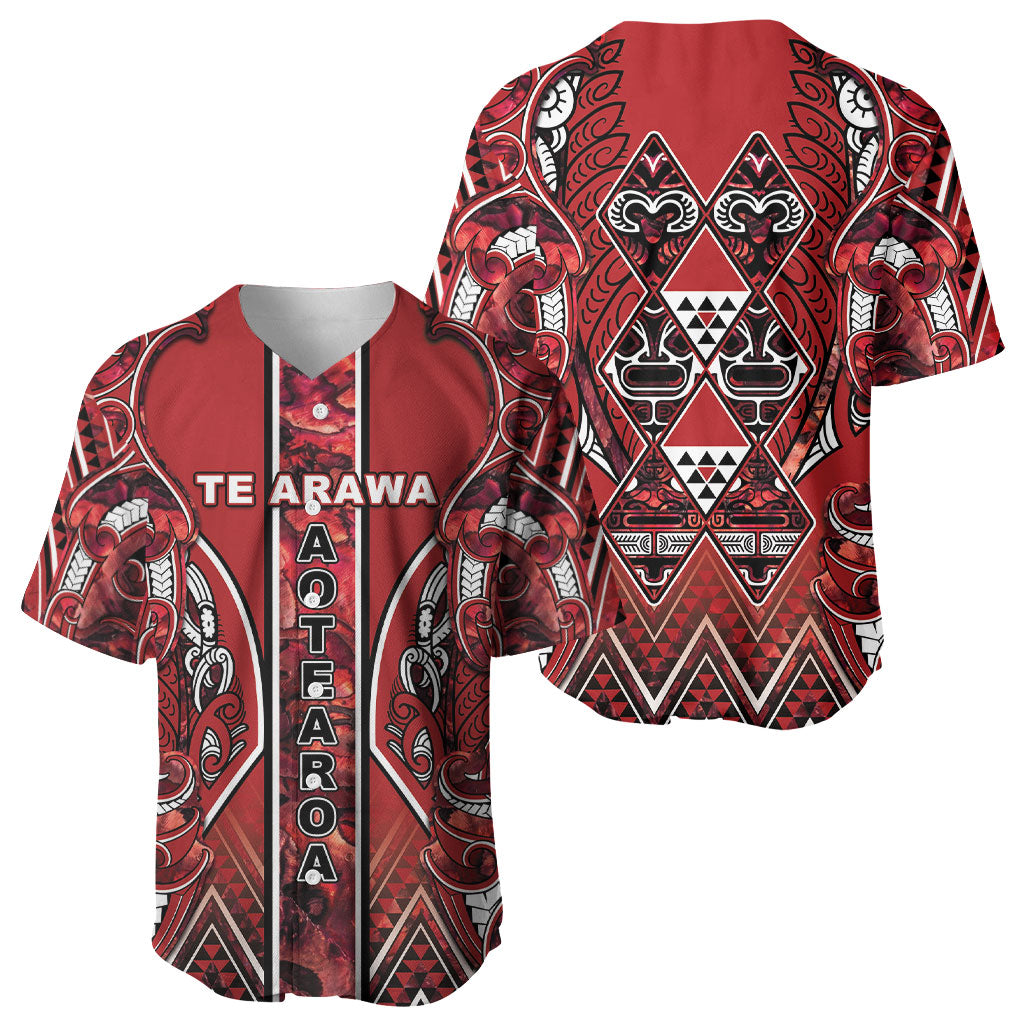 Aotearoa Te Arawa Baseball Jersey Maori Tribal Dark Red Paua Shell Pattern
