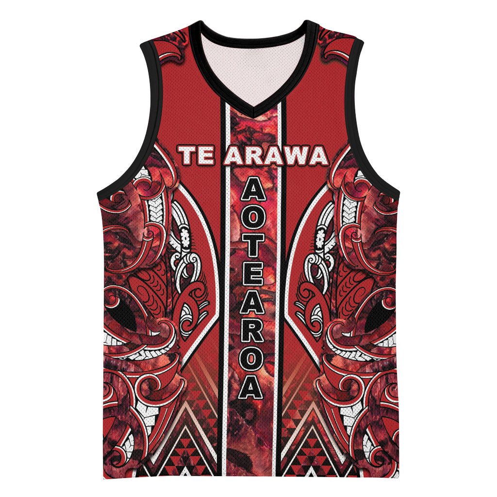 Aotearoa Te Arawa Basketball Jersey Maori Tribal Dark Red Paua Shell Pattern DT05 Unisex Red - Polynesian Pride