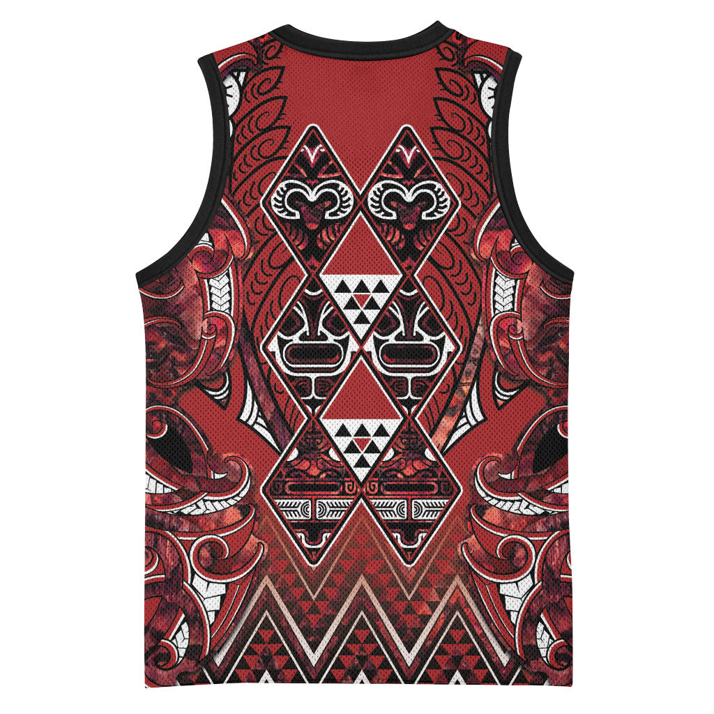 Aotearoa Te Arawa Basketball Jersey Maori Tribal Dark Red Paua Shell Pattern