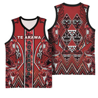 Aotearoa Te Arawa Basketball Jersey Maori Tribal Dark Red Paua Shell Pattern