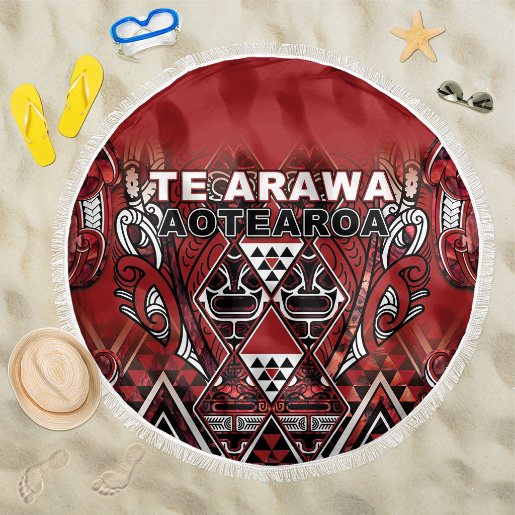 Aotearoa Te Arawa Beach Blanket Maori Tribal Dark Red Paua Shell Pattern