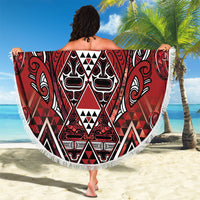 Aotearoa Te Arawa Beach Blanket Maori Tribal Dark Red Paua Shell Pattern