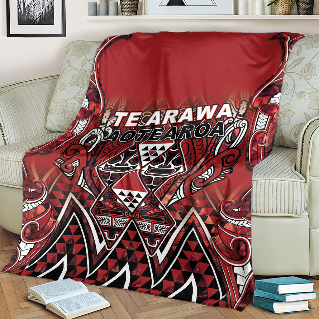 Aotearoa Te Arawa Blanket Maori Tribal Dark Red Paua Shell Pattern