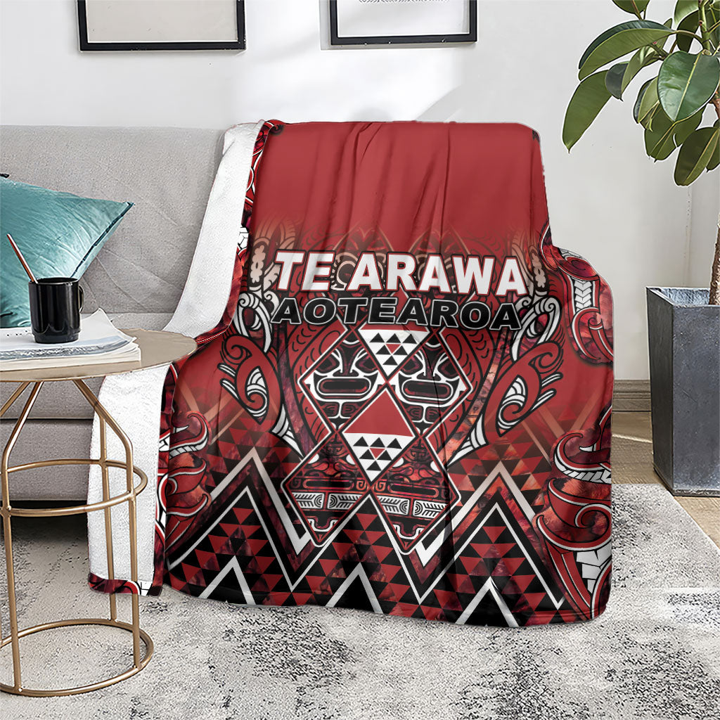 Aotearoa Te Arawa Blanket Maori Tribal Dark Red Paua Shell Pattern