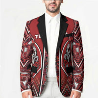 Aotearoa Te Arawa Blazer Maori Tribal Dark Red Paua Shell Pattern