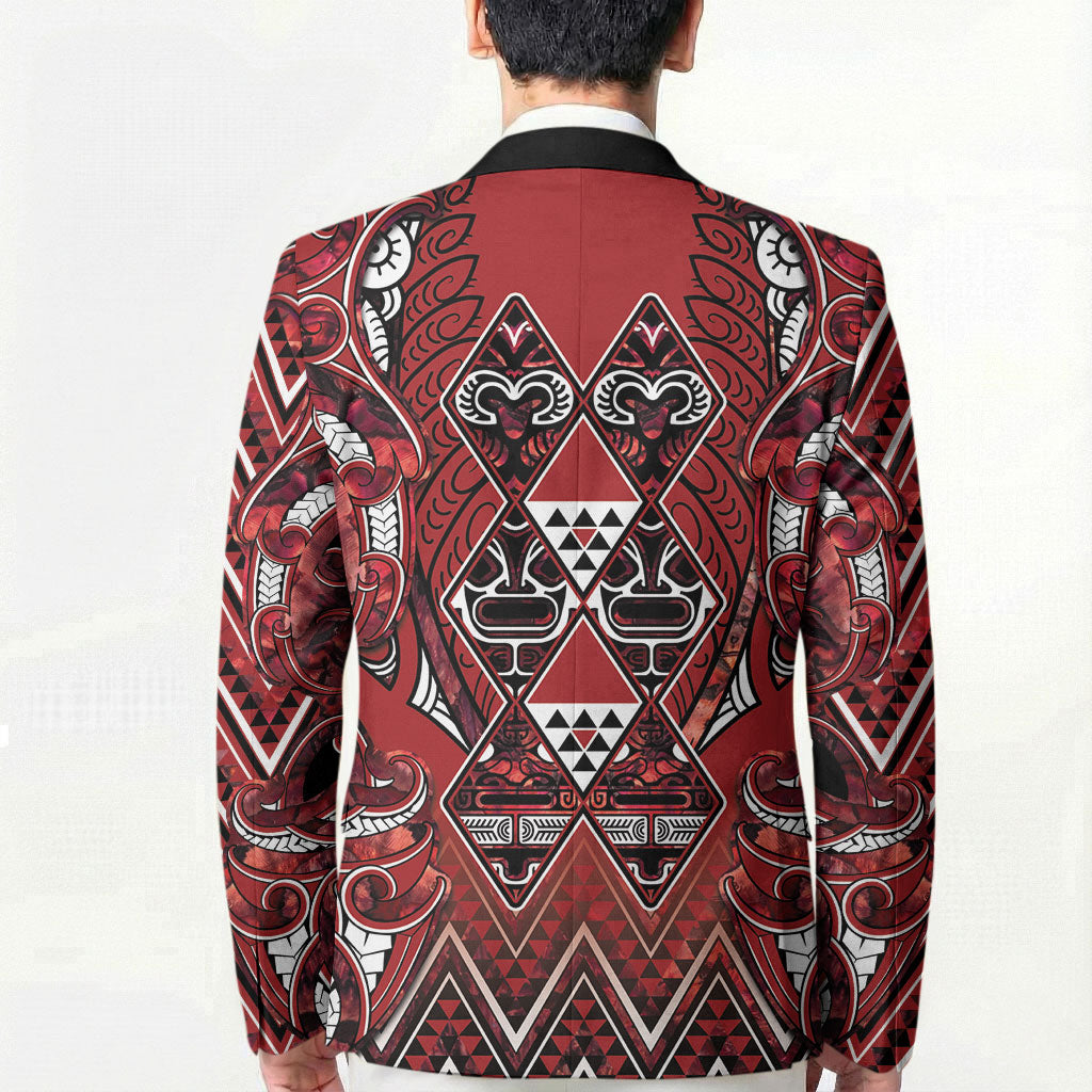Aotearoa Te Arawa Blazer Maori Tribal Dark Red Paua Shell Pattern