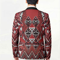 Aotearoa Te Arawa Blazer Maori Tribal Dark Red Paua Shell Pattern