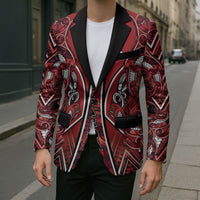 Aotearoa Te Arawa Blazer Maori Tribal Dark Red Paua Shell Pattern