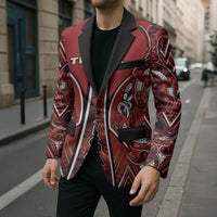 Aotearoa Te Arawa Blazer Maori Tribal Dark Red Paua Shell Pattern