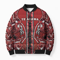 Aotearoa Te Arawa Bomber Puffer Jacket Maori Tribal Dark Red Paua Shell Pattern
