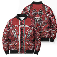 Aotearoa Te Arawa Bomber Puffer Jacket Maori Tribal Dark Red Paua Shell Pattern