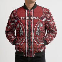 Aotearoa Te Arawa Bomber Puffer Jacket Maori Tribal Dark Red Paua Shell Pattern