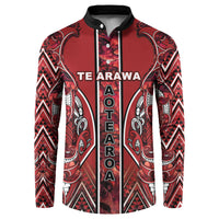 Aotearoa Te Arawa Button Sweatshirt Maori Tribal Dark Red Paua Shell Pattern