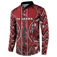 Aotearoa Te Arawa Button Sweatshirt Maori Tribal Dark Red Paua Shell Pattern