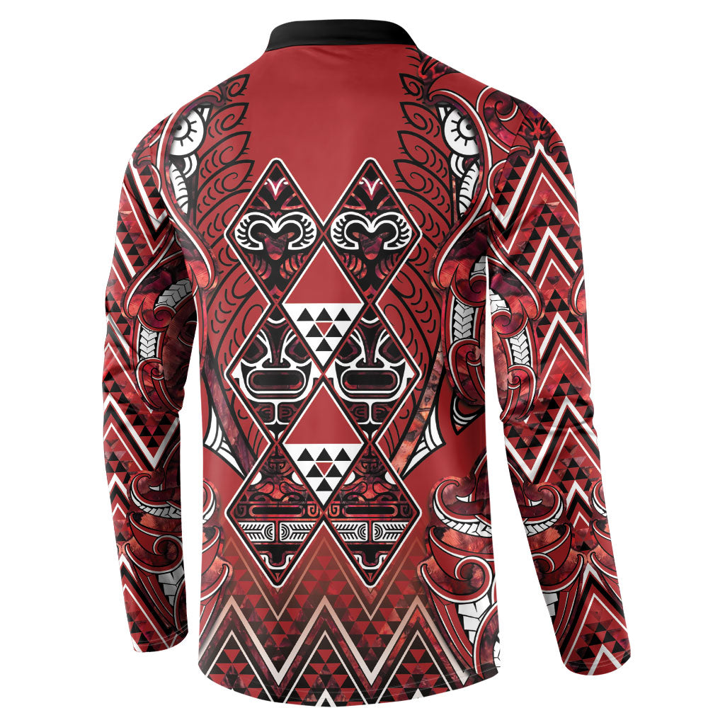 Aotearoa Te Arawa Button Sweatshirt Maori Tribal Dark Red Paua Shell Pattern