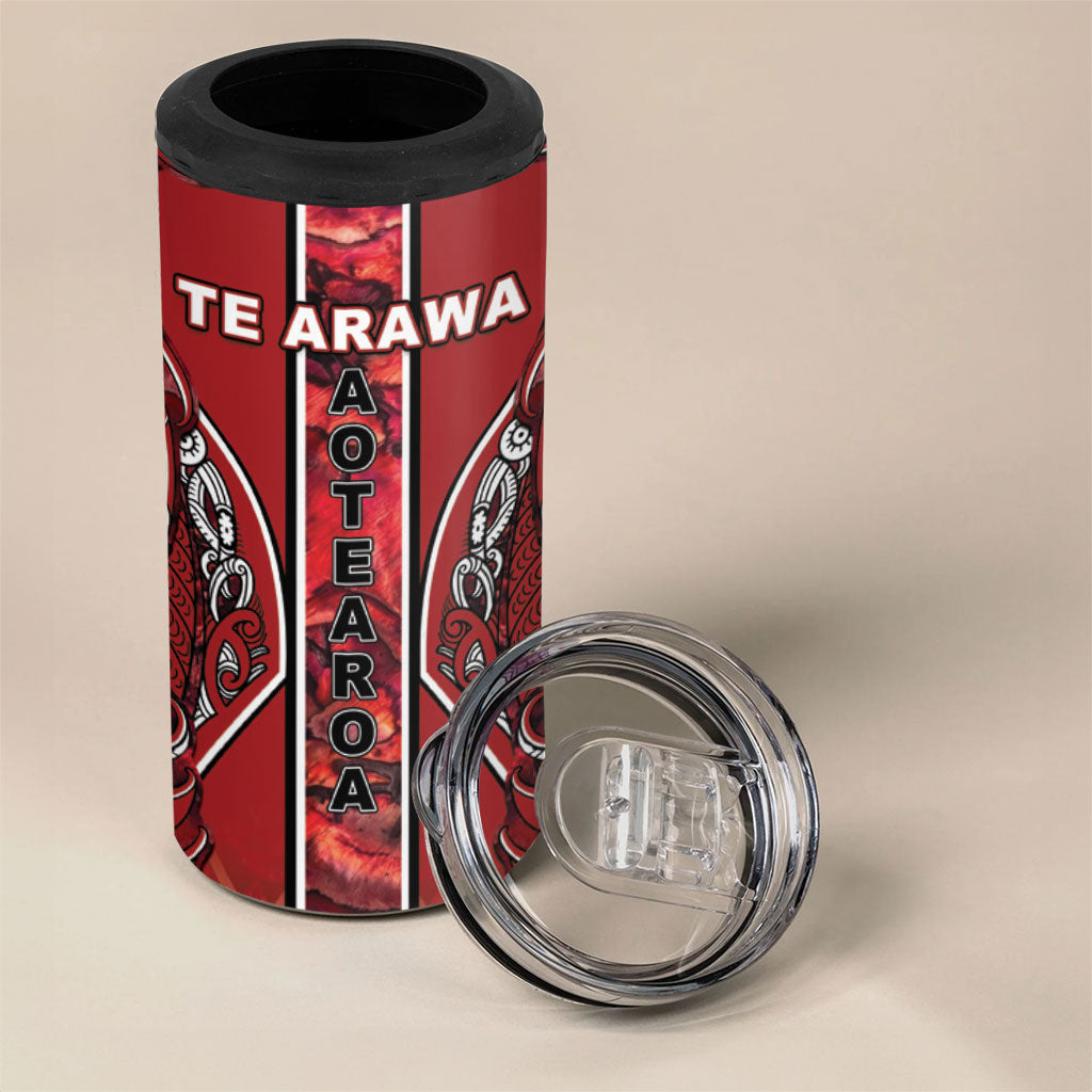 Aotearoa Te Arawa 4 in 1 Can Cooler Tumbler Maori Tribal Dark Red Paua Shell Pattern