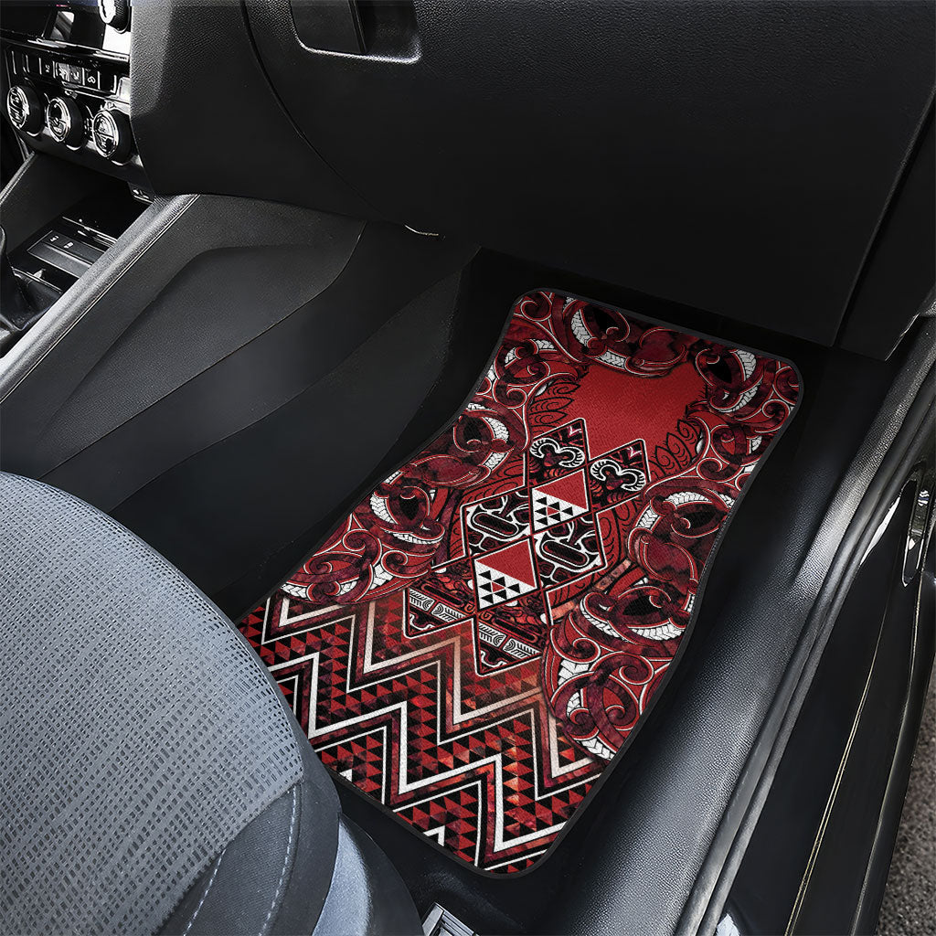 Aotearoa Te Arawa Car Mats Maori Tribal Dark Red Paua Shell Pattern